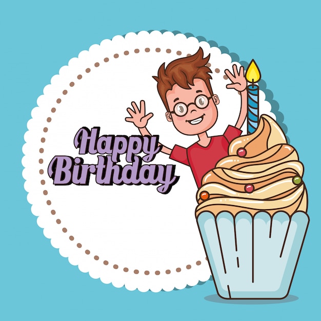 Vector gratuito tarjeta de feliz cumpleaños con niño