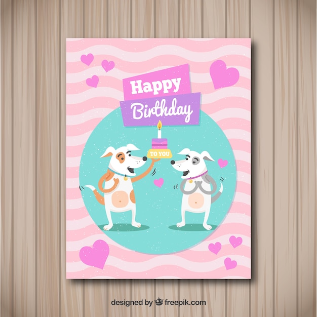 Tarjeta de feliz cumpleaños con perros en estilo plano