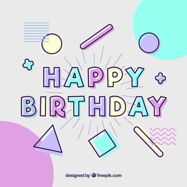 Tarjeta de feliz cumpleaños con tipografía en estilo plano
