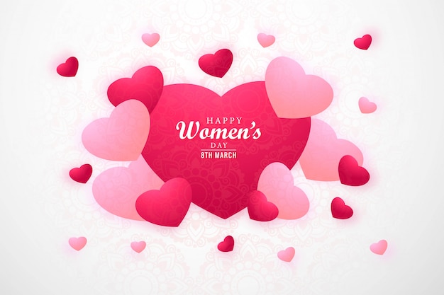 Tarjeta feliz del día de las mujeres con corazones