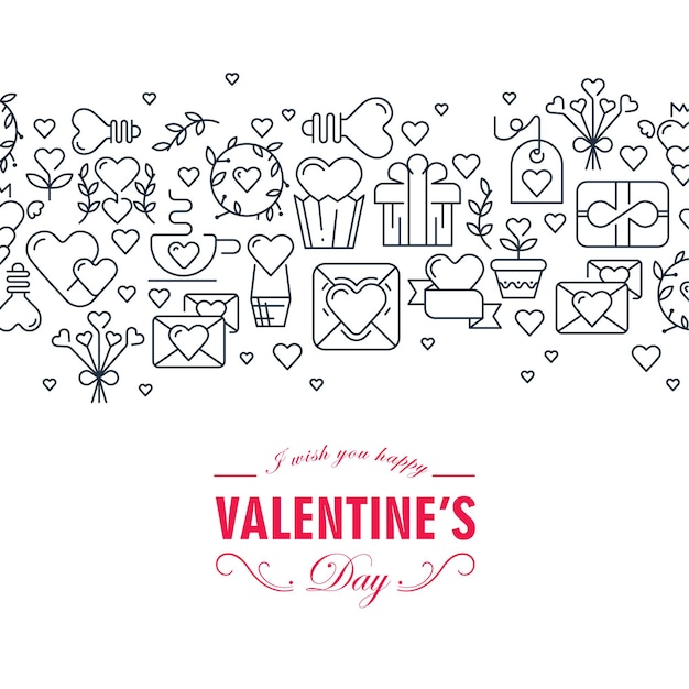 Tarjeta de feliz día de san valentín de diseño plano decorada con corazones, flores y tarjetas de ilustración