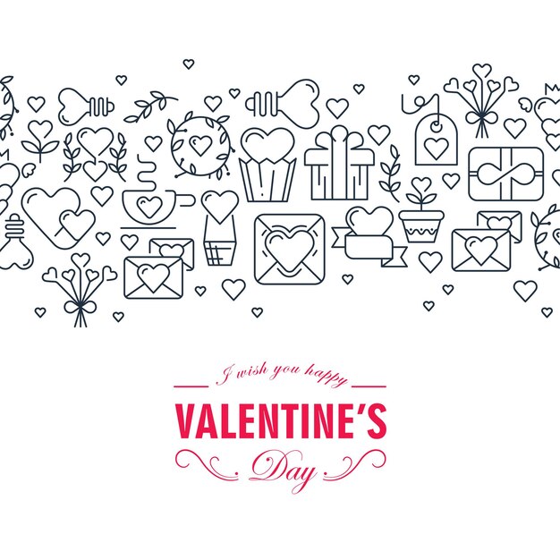 Tarjeta de feliz día de san valentín de diseño plano decorada con corazones, flores y tarjetas de ilustración