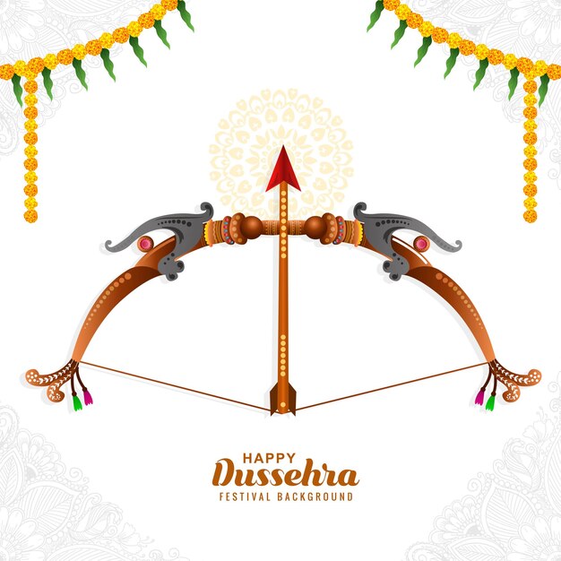 Tarjeta feliz dussehra con arco y flecha.