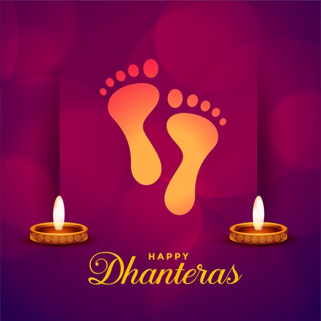 Tarjeta de feliz festival de dhanteras con estampado de pies de dios
