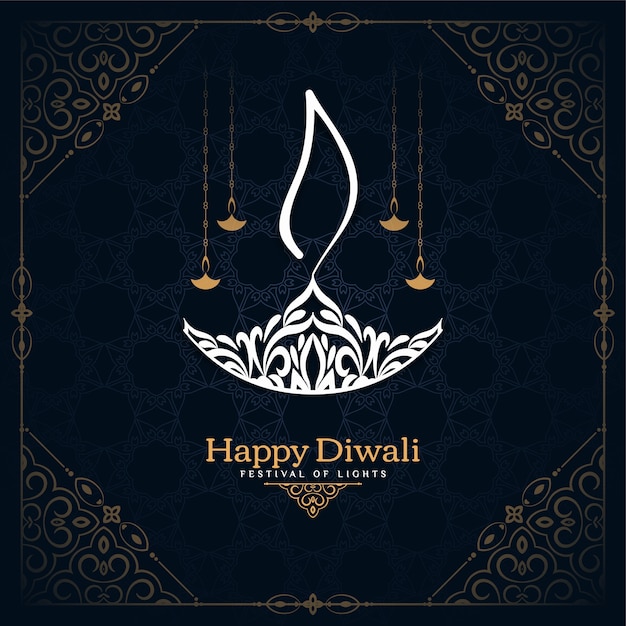 Tarjeta de feliz festival de diwali con hermoso diseño diya