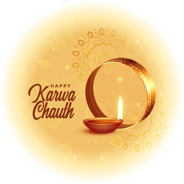 Tarjeta feliz del festival de karwa chauth con diya