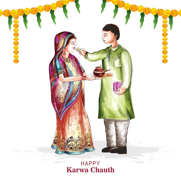 Vector gratuito tarjeta feliz del festival karwa chauth con fondo de vacaciones de celebración india copule