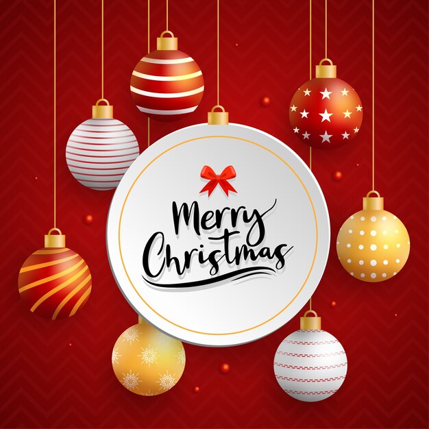 Tarjeta de feliz navidad con bola en rojo