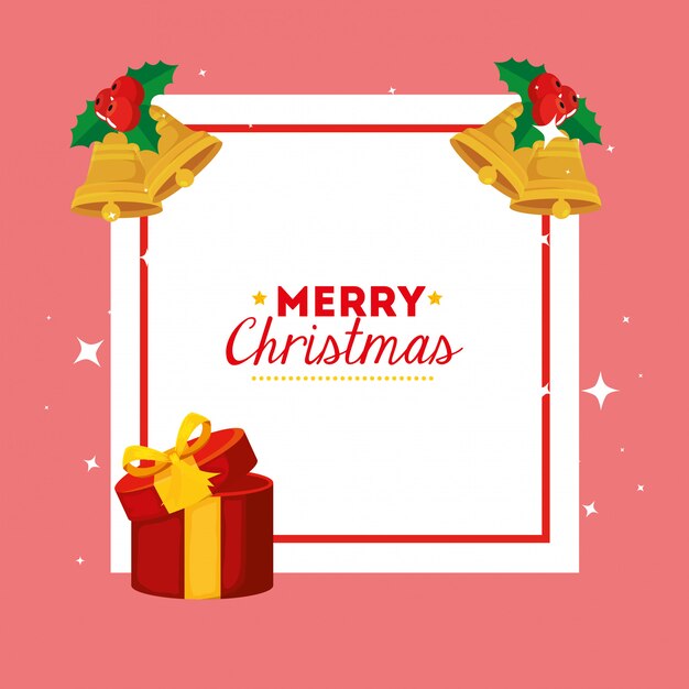Tarjeta de feliz navidad con caja de regalo y decoración