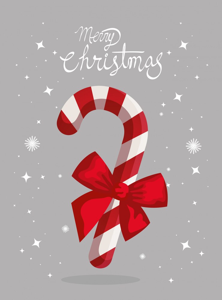 Vector gratuito tarjeta de feliz navidad y caña dulce con lazo de cinta