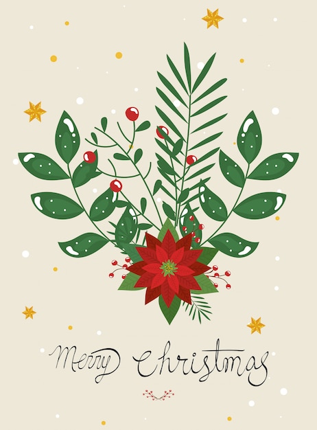 Vector gratuito tarjeta de feliz navidad con decoracion de flores