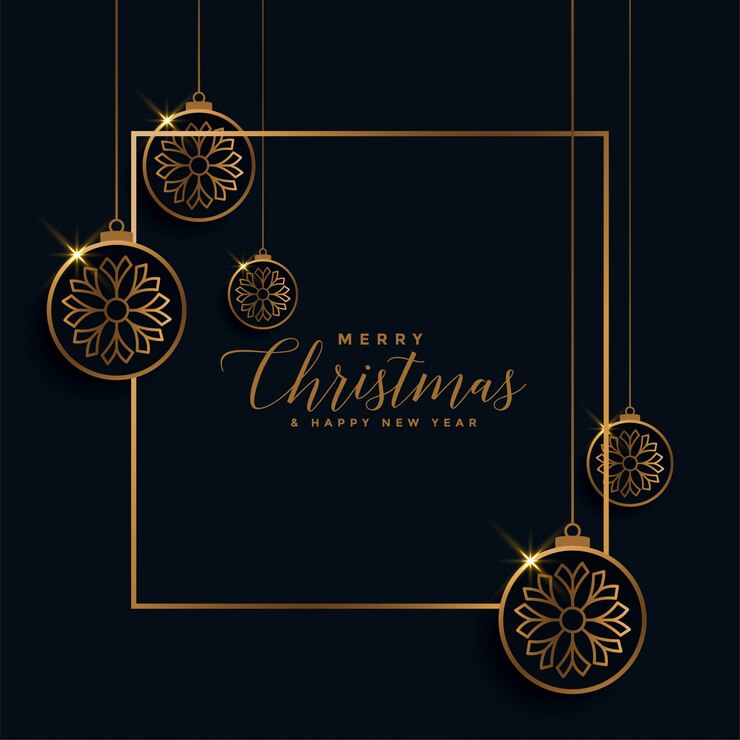 Vector gratuito tarjeta de feliz navidad festival dorado y negro