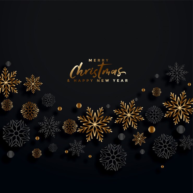 Vector gratuito tarjeta de feliz navidad festival negro y oro