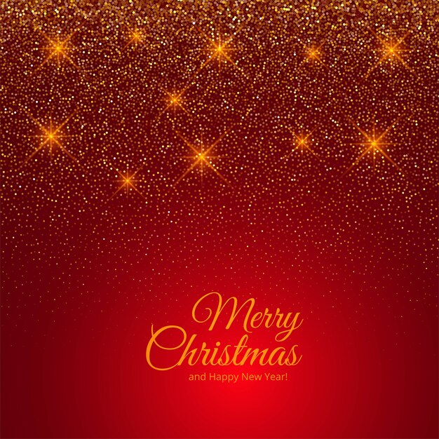Tarjeta de feliz Navidad glitter dorado en rojo