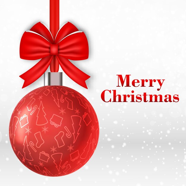 Tarjeta de feliz navidad con gran bola roja decorada con lazo