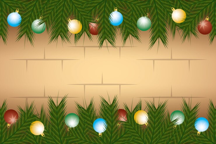 Vector gratuito tarjeta de feliz navidad con guirnaldas guirnaldas y decoración de bolas