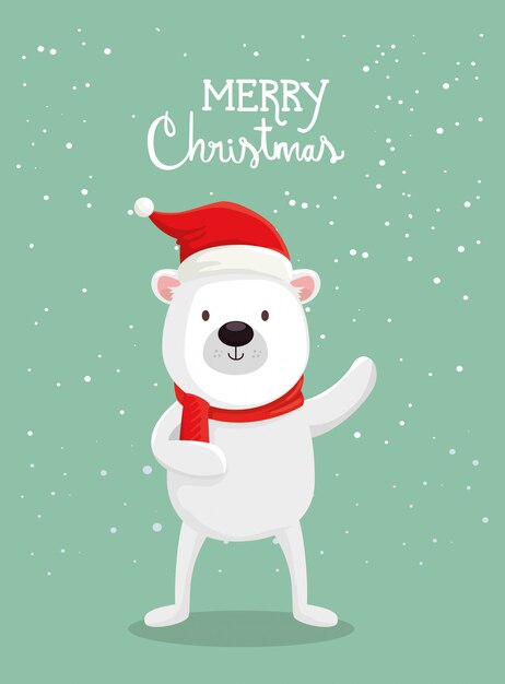 Tarjeta de feliz navidad con lindo oso
