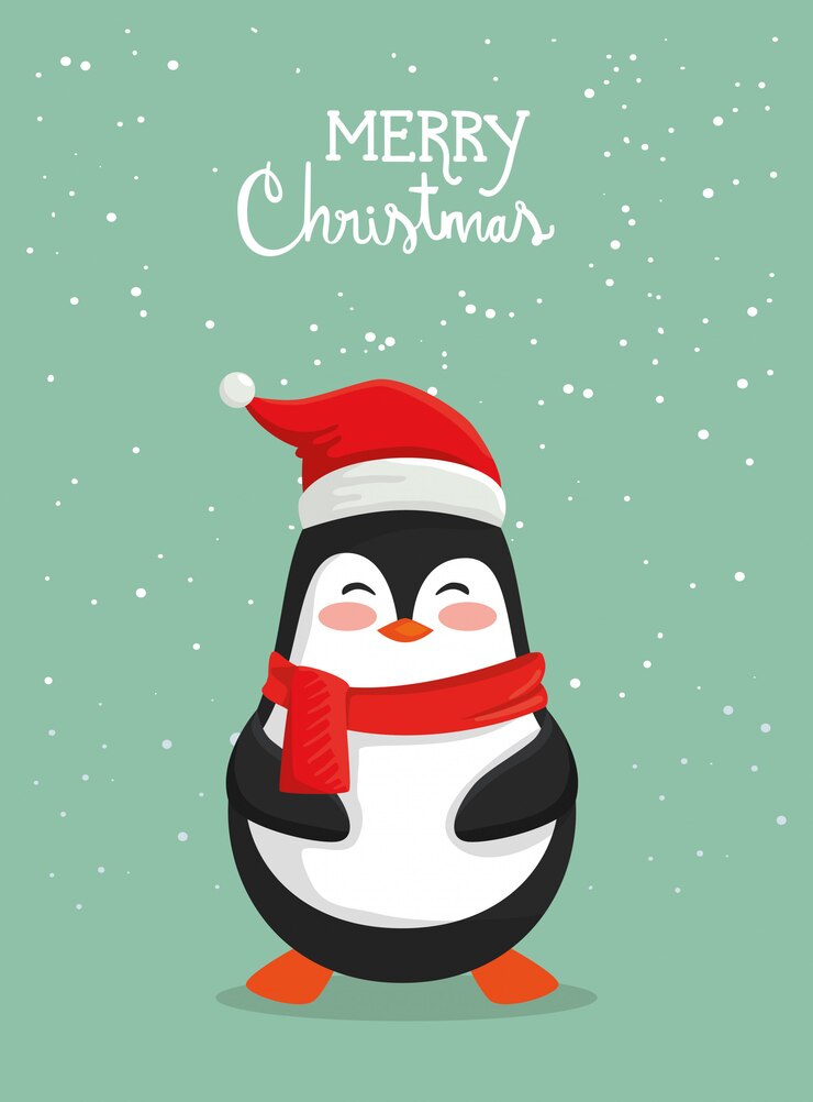 Vector gratuito tarjeta de feliz navidad con lindo pingüino