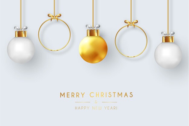 Tarjeta de feliz Navidad moderna con bolas de Navidad realistas