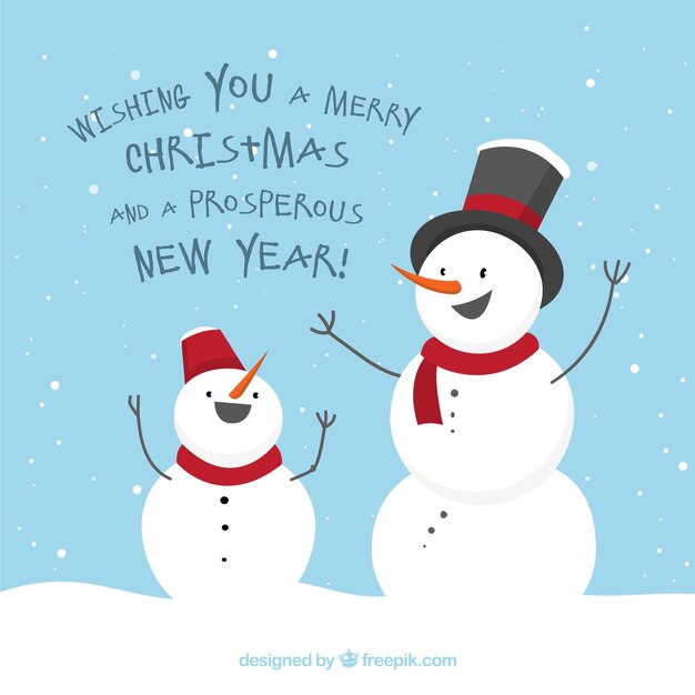 Tarjeta de feliz navidad de muñecos de nieve planos