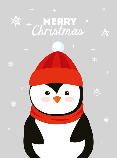 Tarjeta de feliz navidad con pingüino