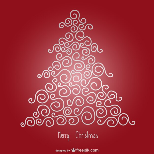 Tarjeta de feliz Navidad roja con árbol minimalista