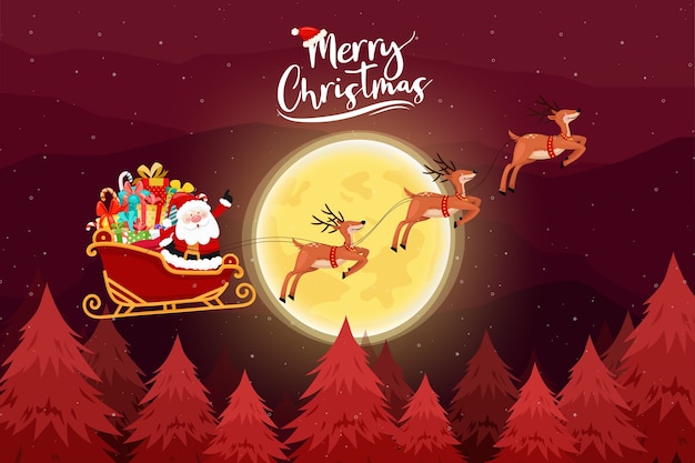 Vector gratuito tarjeta de feliz navidad con santa debe montar en trineo.