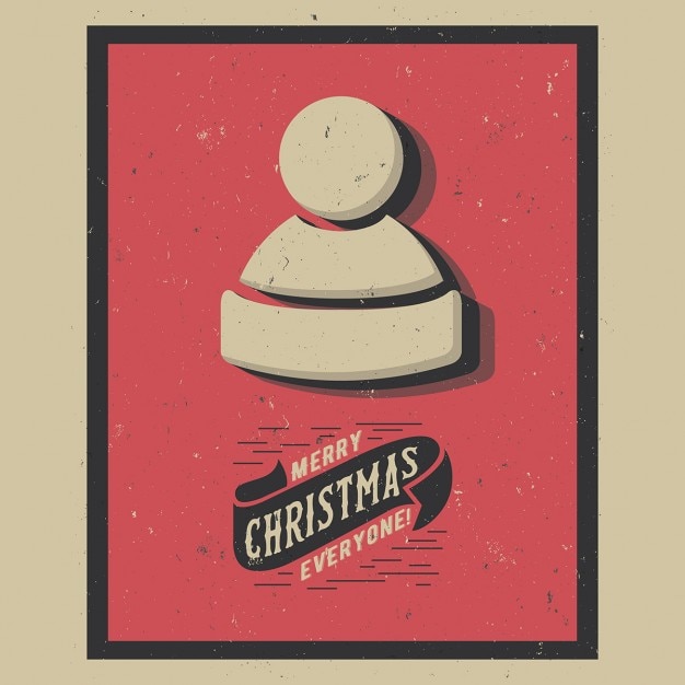 Vector gratuito tarjeta de feliz navidad vintage con gorro de invierno