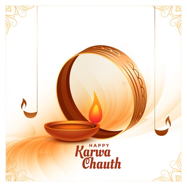 Tarjeta de festival creativo feliz karwa chauth con diya realista