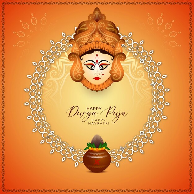Tarjeta del festival Durga Puja y Happy navratri con vector de diseño de cara de diosa durga
