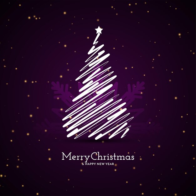 Tarjeta del festival de feliz navidad con diseño de árbol de navidad de arte lineal