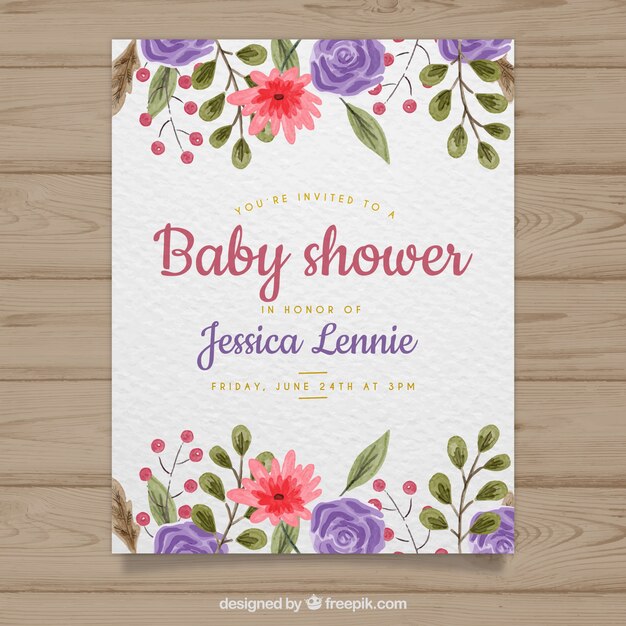Tarjeta de fiesta del bebé en estilo acuarela