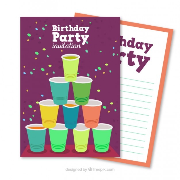 Vector gratuito tarjeta de fiesta de cumpleaños con vasos de plástico