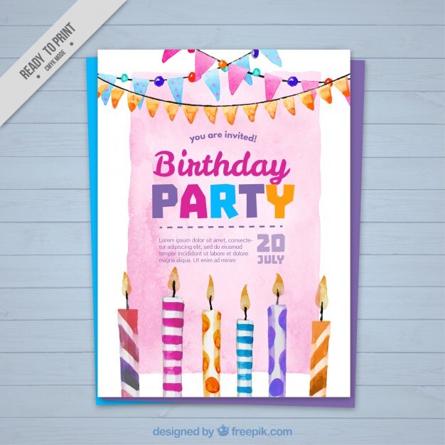 Tarjeta de fiesta de cumpleaños con velas de acuarela