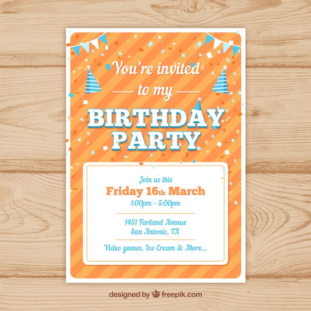 Tarjeta de fiesta de feliz cumpleaños en estilo plano
