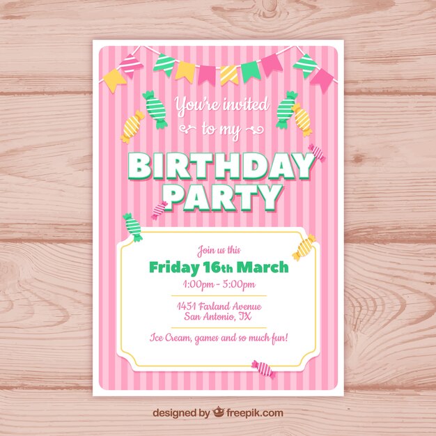 Tarjeta de fiesta de feliz cumpleaños en estilo plano