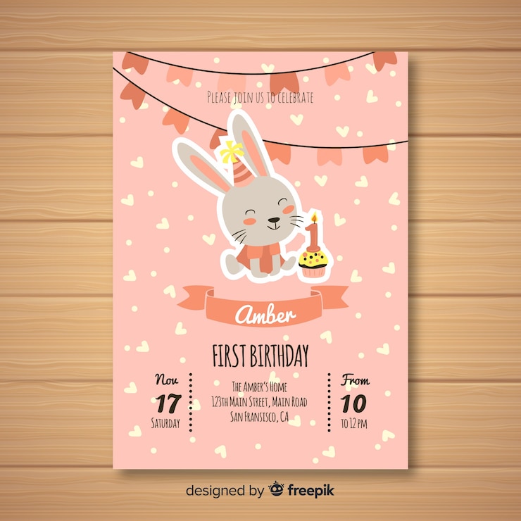 Vector gratuito tarjeta de fiesta de primer cumpleaños