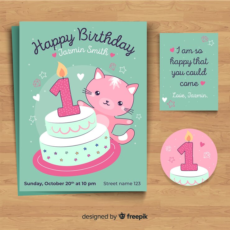 Vector gratuito tarjeta de fiesta de primer cumpleaños
