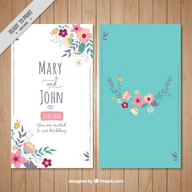Tarjeta floral de la boda sobre un fondo de color turquesa