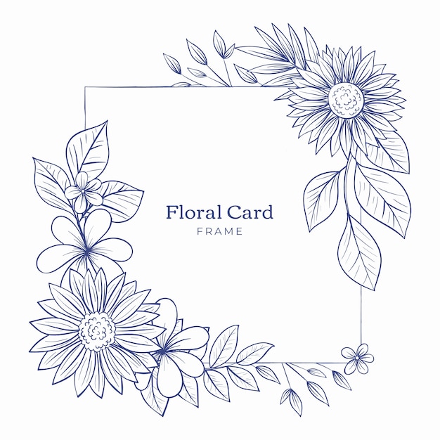 Tarjeta floral grabado dibujado a mano