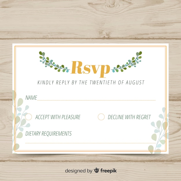 Vector gratuito tarjeta floral rsvp para boda