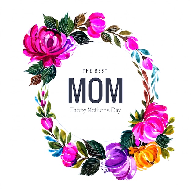 Vector gratuito tarjeta de flores decorativas marco hermoso día de las madres