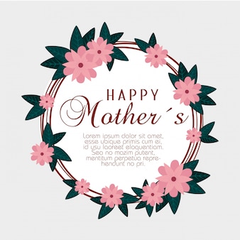 Tarjeta con flores y hojas para el feliz día de la madre