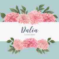 Vector gratuito tarjeta de flores rosa dalia acuarela