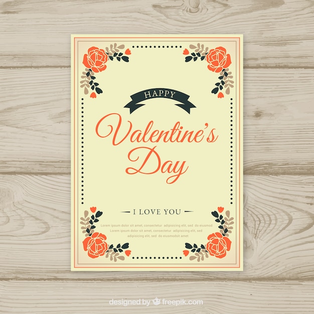 Vector gratuito tarjeta con flores vintage de san valentín