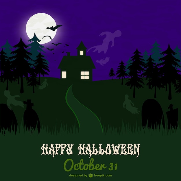 Vector gratuito tarjeta de halloween bosque encantado