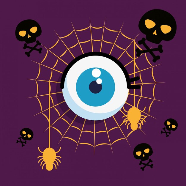 Tarjeta de Halloween con tela de araña y ojo humano