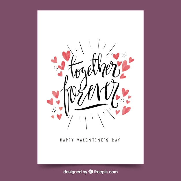 Vector gratuito tarjeta hecha a mano del día de san valentin con lettering