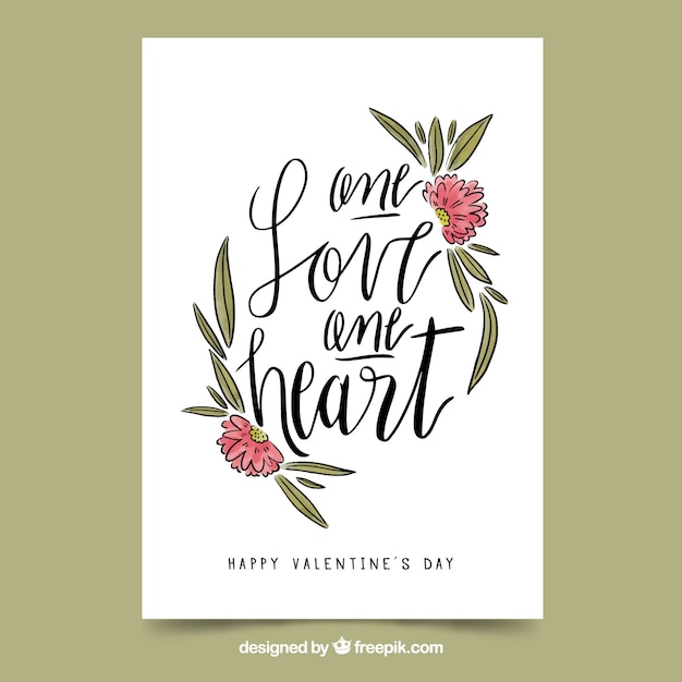 Tarjeta hecha a mano del día de san valentin con lettering