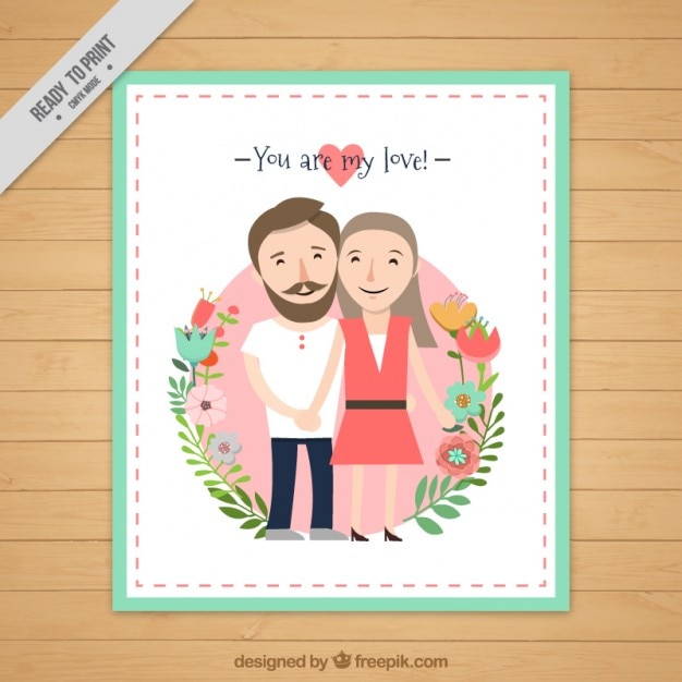 Tarjeta de hombre y mujer enamorados